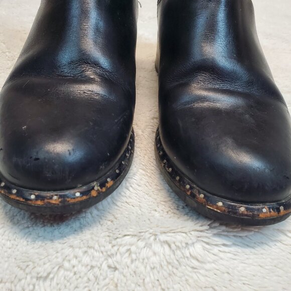 Ugg Black Leather Cavalari Gothic Biker Luxury Punk Moto Pull On Ankle Boots 8 - Picture 9 of 14